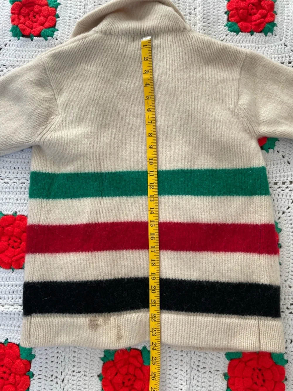 Ralph Lauren Hudson Bay  Wool Shawl Cardigan Striped Cream S Vintage 80’s - Picture 10 of 12